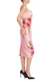 STRAPLESS SHEATH DRESS WITH 3D FLORAL APPLIQUE