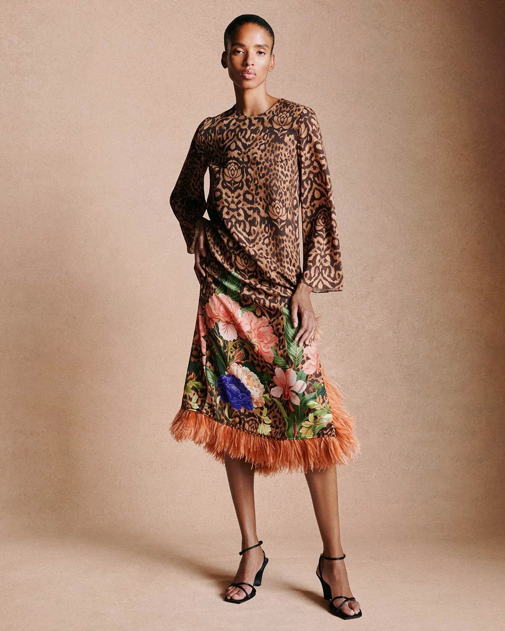 SERAPHINA CREPE DRESS LEOPARD FLORAL