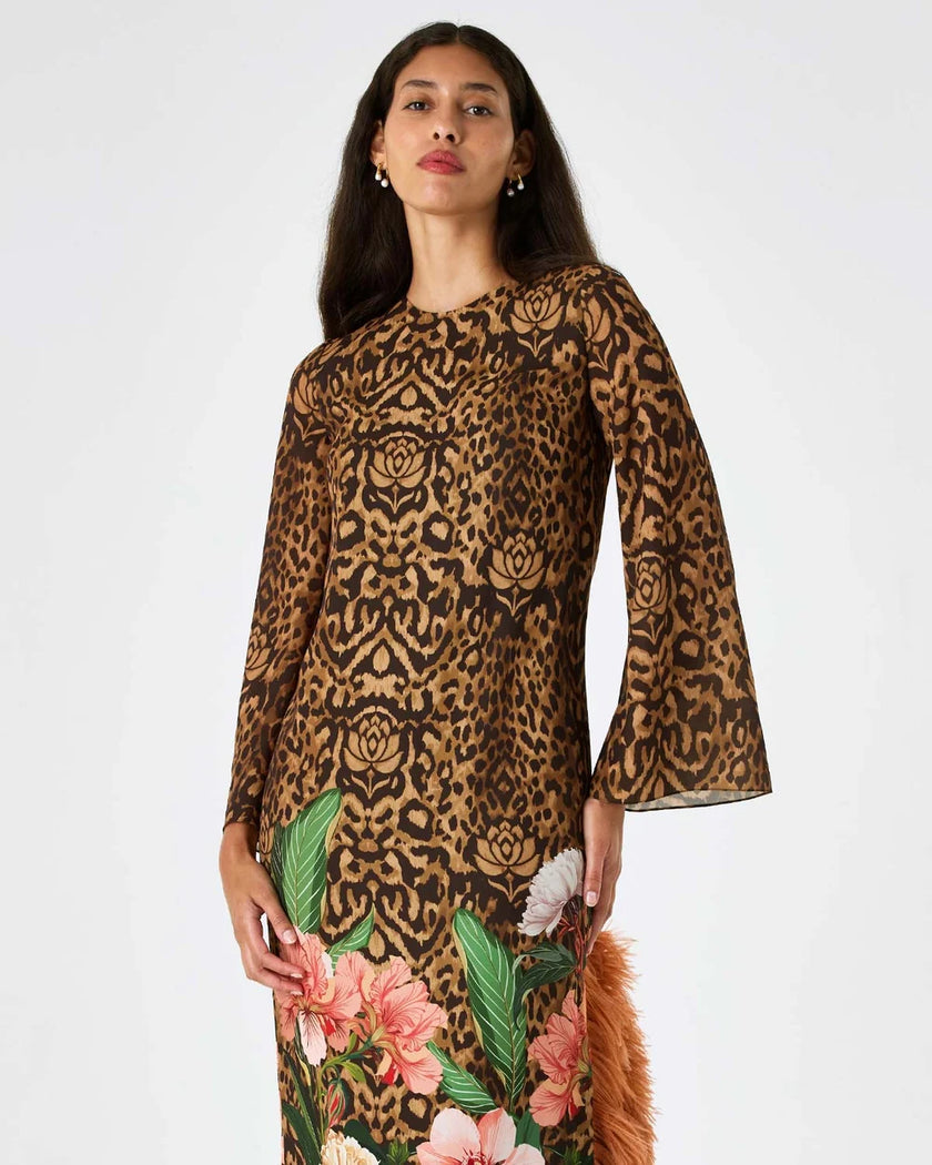 SERAPHINA CREPE DRESS LEOPARD FLORAL