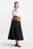 COTTON POPLIN FULL SKIRT WITH LEATHER WAISTBAND