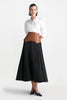 COTTON POPLIN FULL SKIRT WITH LEATHER WAISTBAND