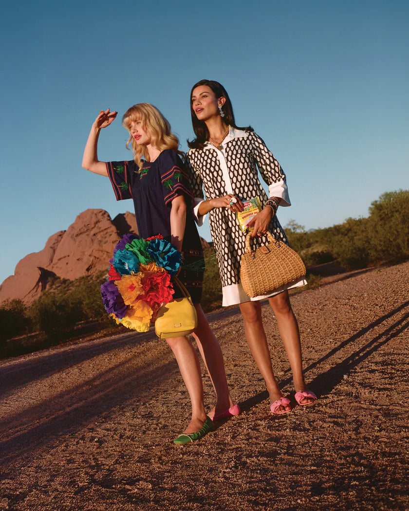 PICNIC MINI DRESS WITH PALM EMBROIDERY