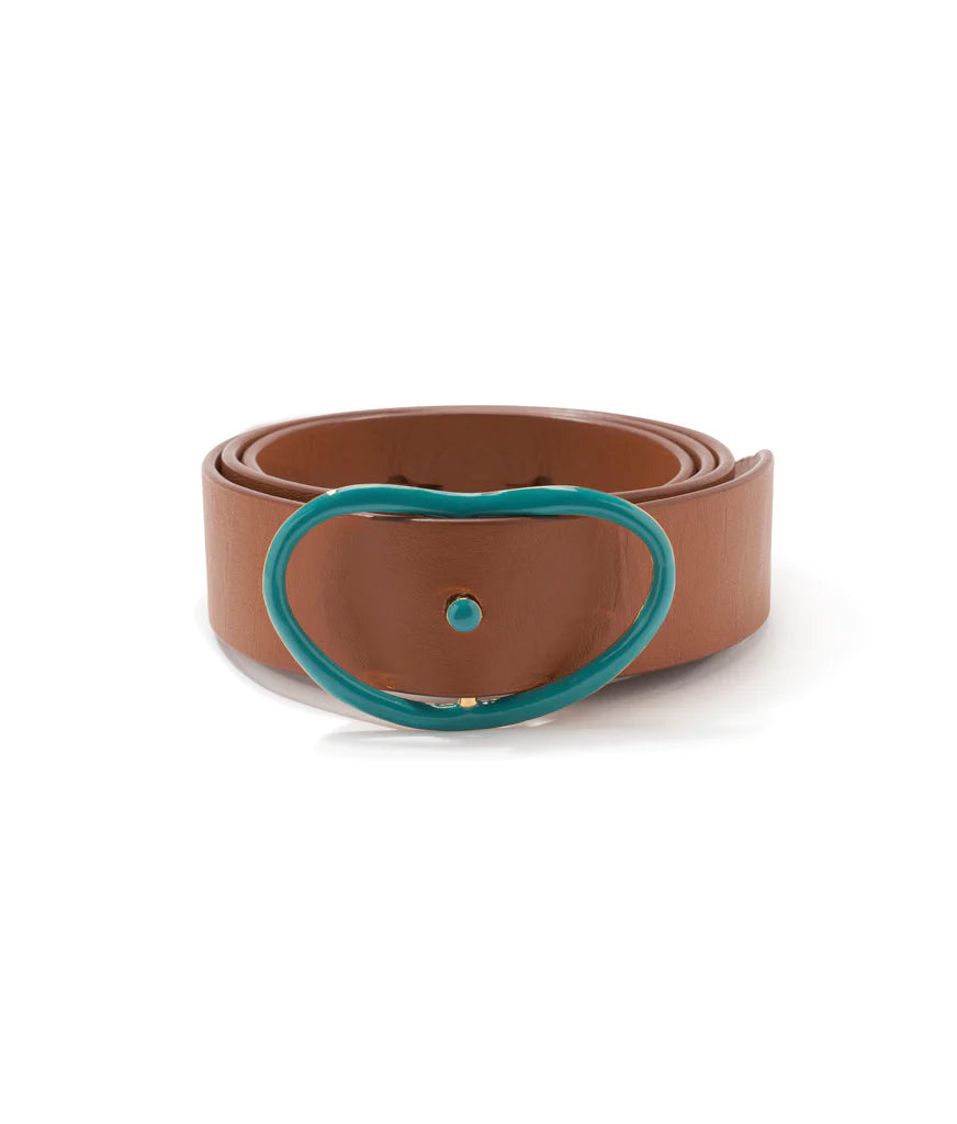 GEORGIA BELT IN TAN AND ENAMELED TEAL