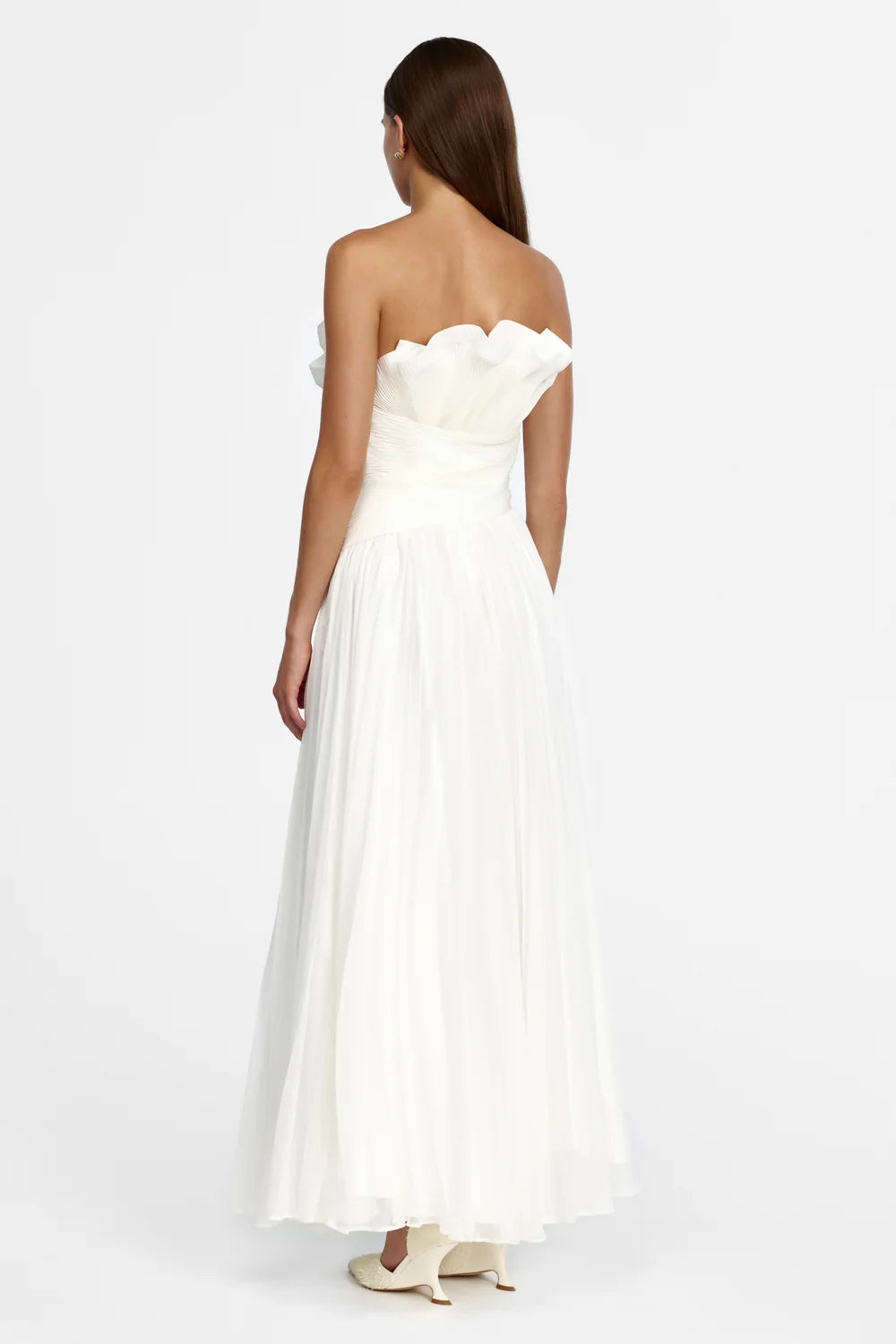 PENDA MAXI DRESS WHITE RUFFLE PLEATED SKIRT MAXI DRESS