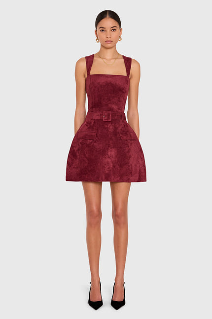 BETHANY SKORT ROMPER IN SUEDE BURGUNDY