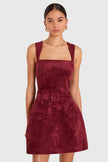 BETHANY SKORT ROMPER IN SUEDE BURGUNDY