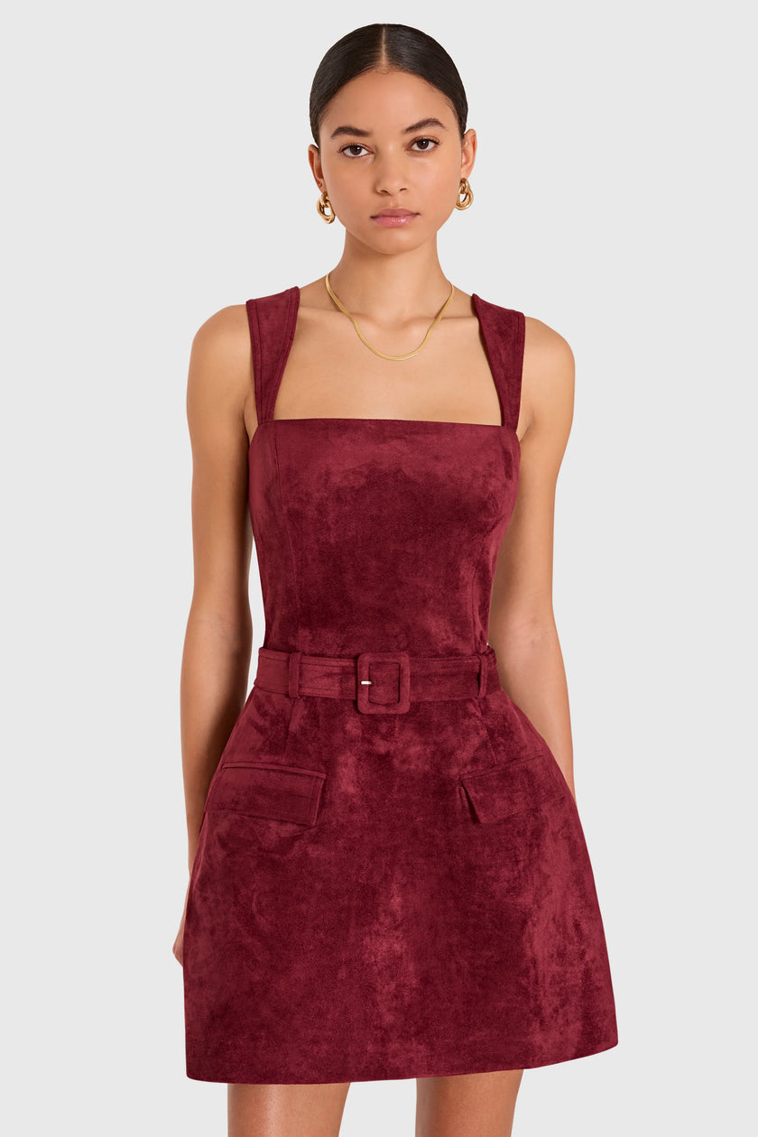 BETHANY SKORT ROMPER IN SUEDE BURGUNDY