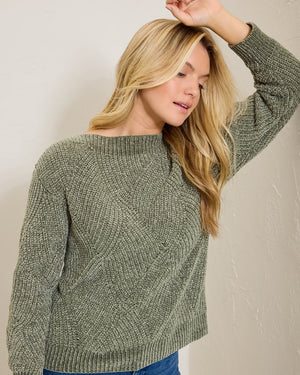 ISLAND LUNA CHENILLE SHELL STITCH BOATNECK SWEATER