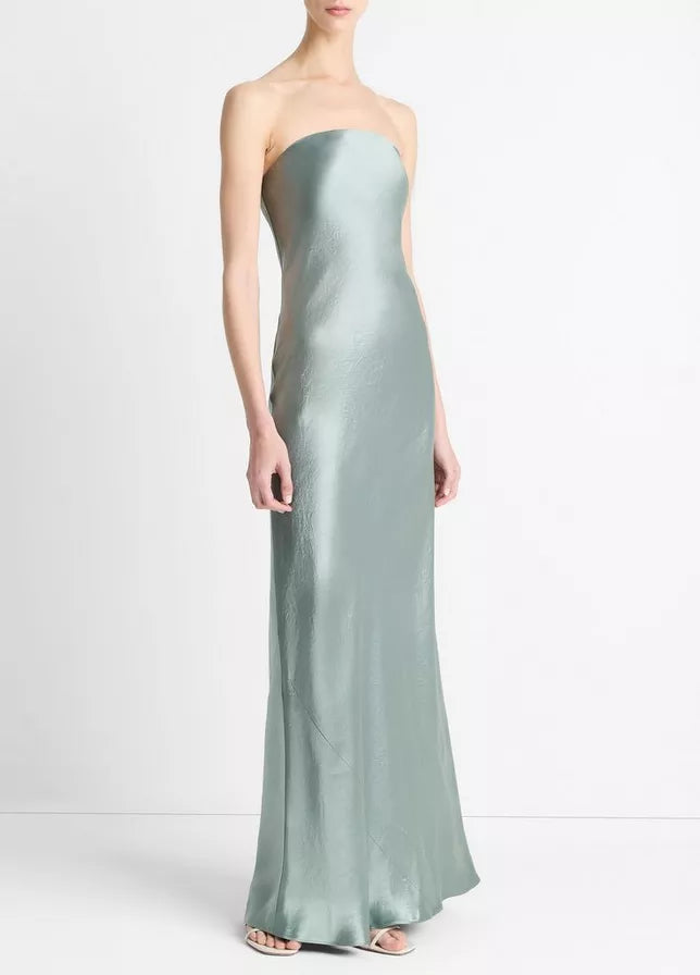SATIN STRAPLESS MAXI DRESS