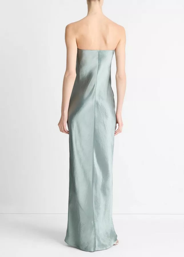 SATIN STRAPLESS MAXI DRESS
