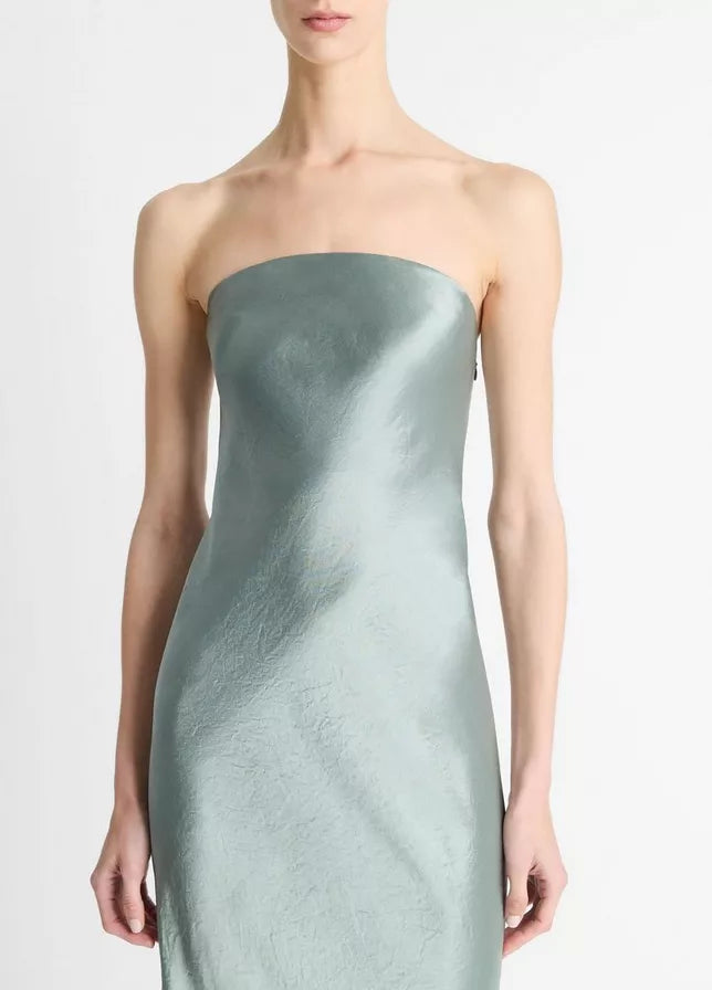 SATIN STRAPLESS MAXI DRESS