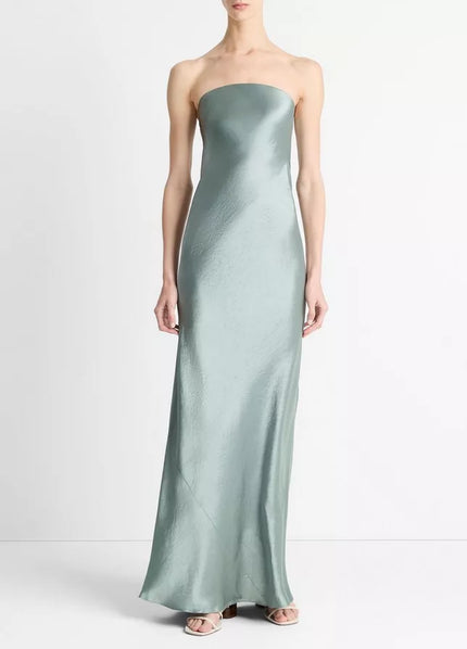 SATIN STRAPLESS MAXI DRESS