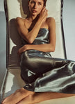 SATIN STRAPLESS MAXI DRESS