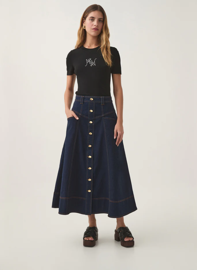 RESONANCE DENIM MIDI SKIRT