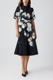 COTTON PUFF SLEEVE FLORAL SHIRT WAIST DRESS