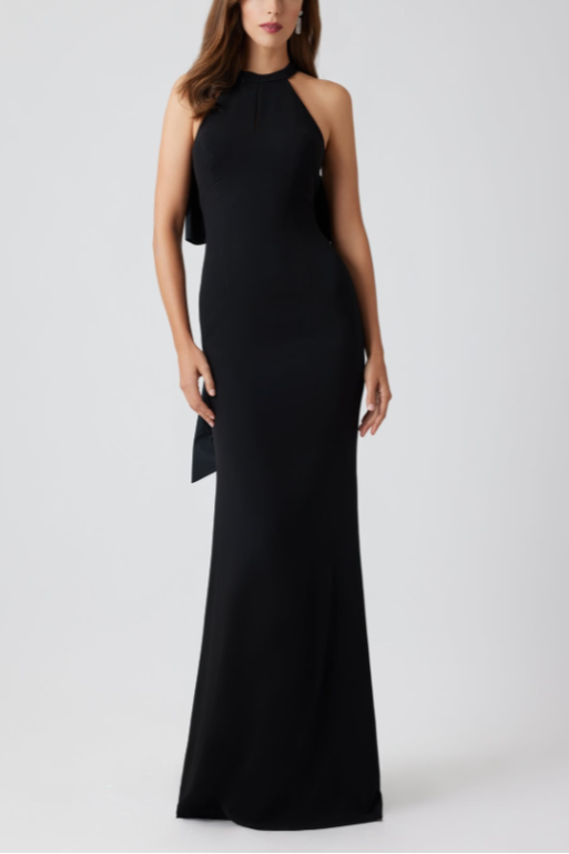 HALTER GOWN WITH ELEGANT OVERSIZED BLACK BOW