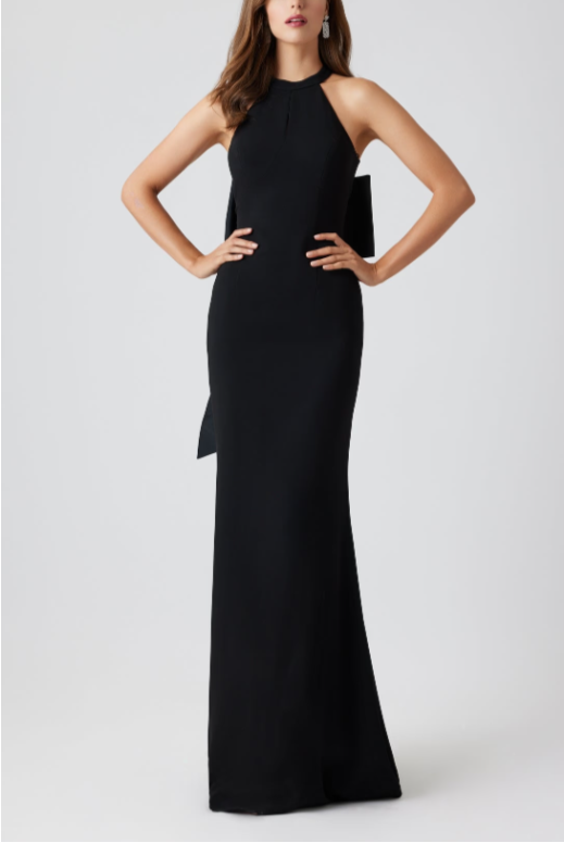 HALTER GOWN WITH ELEGANT OVERSIZED BLACK BOW