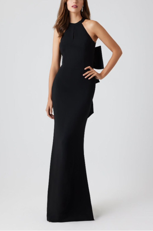 HALTER GOWN WITH ELEGANT OVERSIZED BLACK BOW