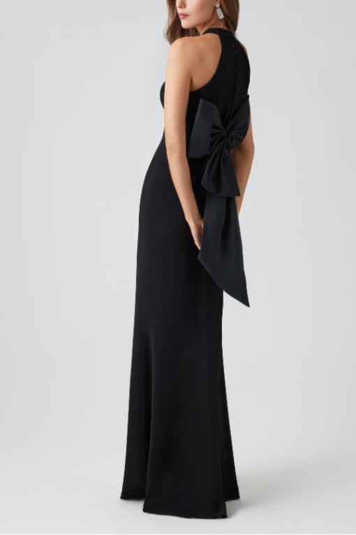 HALTER GOWN WITH ELEGANT OVERSIZED BLACK BOW