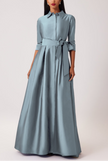THREE QUARTER SLEEVE TAFFETA SHIRT WAIST GOWN
