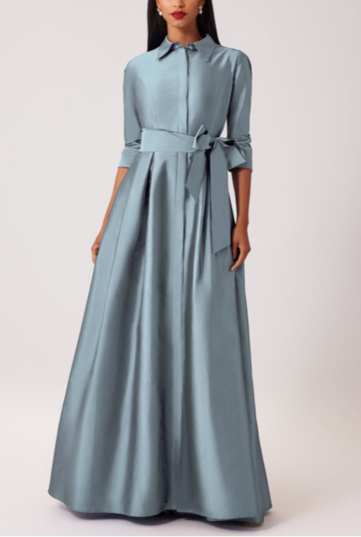 THREE QUARTER SLEEVE TAFFETA SHIRT WAIST GOWN