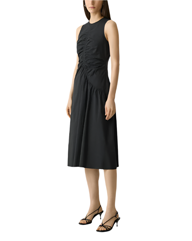 RUCHED ASYMMETRICAL MIDI DRESS