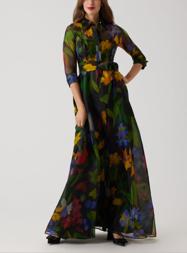 FLORAL PRINT ORGANZA SHIRT GOWN