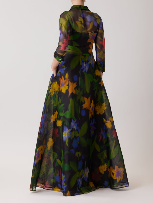 FLORAL PRINT ORGANZA SHIRT GOWN
