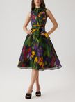 SILK LINEN HAZY FLORAL SLEEVELESS SHIRT DRESS