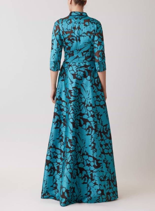 BURNOUT JACQUARD FLORAL SHIRTWAIST GOWN