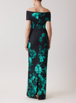 MIKADO STRETCH BORDER OFF SHOULDER GOWN