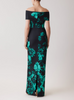 MIKADO STRETCH BORDER OFF SHOULDER GOWN