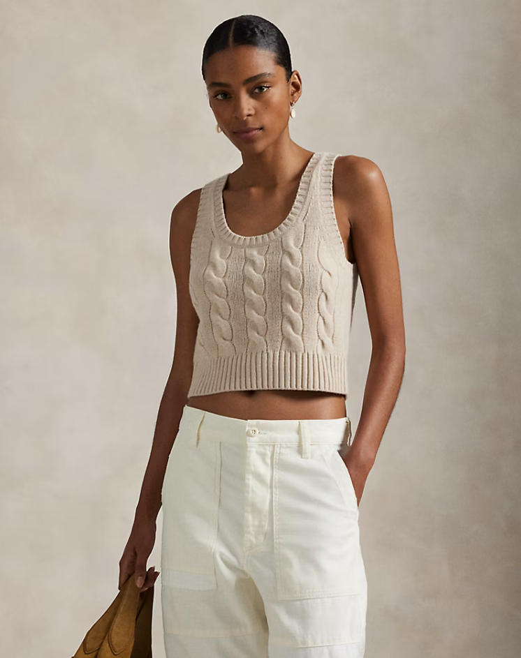 CABLE WOOL CASHMERE SLEEVELESS SWEATER