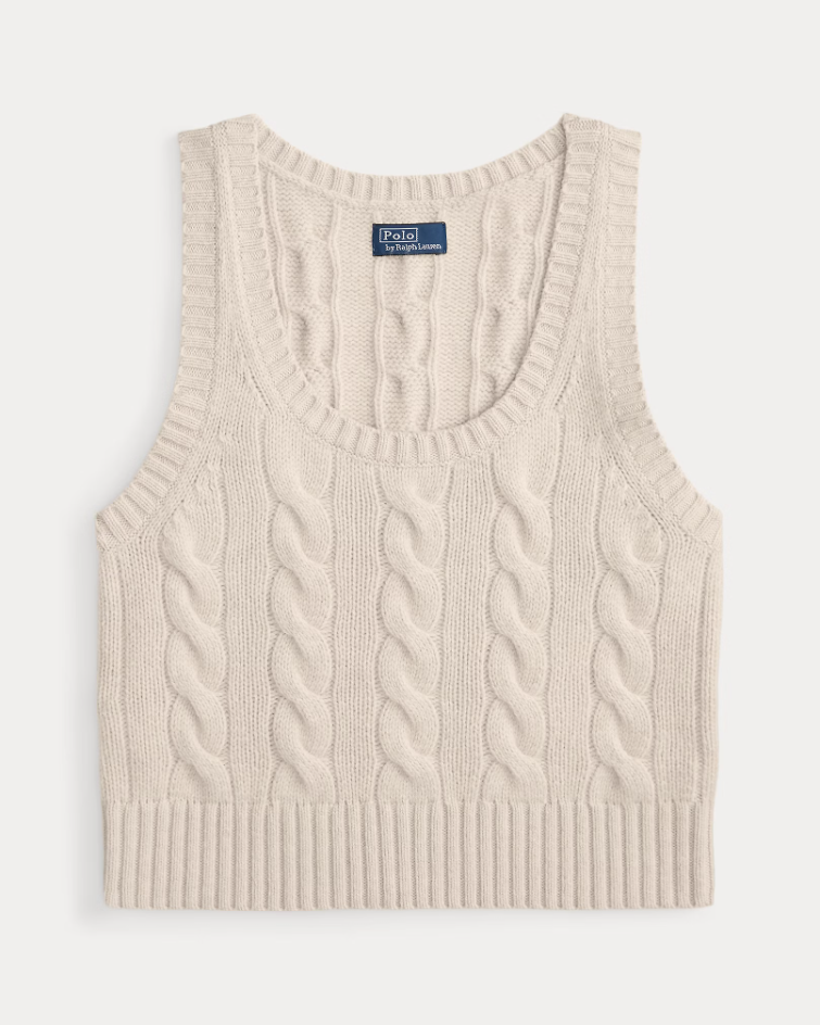 CABLE WOOL CASHMERE SLEEVELESS SWEATER