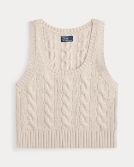 CABLE WOOL CASHMERE SLEEVELESS SWEATER