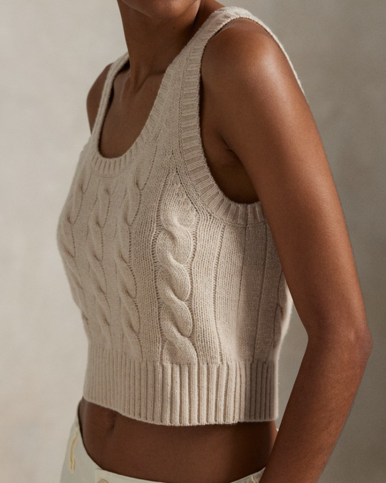 CABLE WOOL CASHMERE SLEEVELESS SWEATER