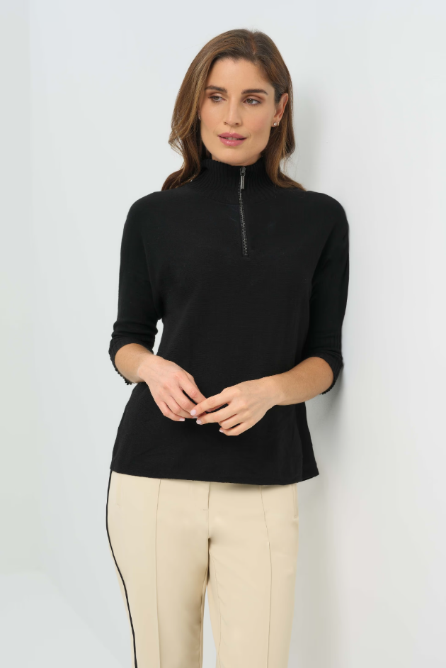 LUCELY QUARTER ZIP ELBOWSLEEVE MOCK NECK SWEATER