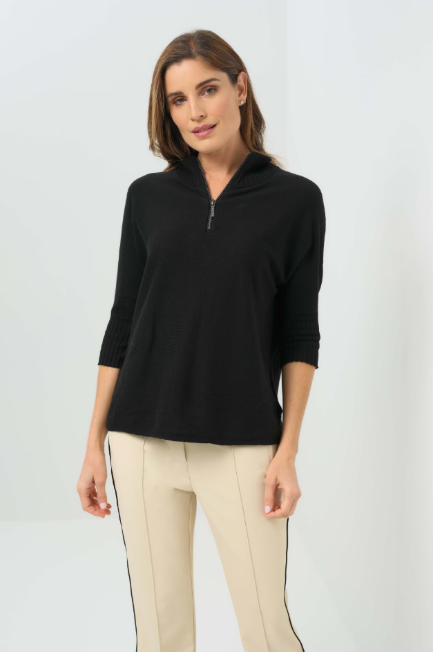 LUCELY QUARTER ZIP ELBOWSLEEVE MOCK NECK SWEATER