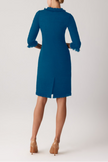 STRETCH BOUCLE JEWEL BUTTON TRIM TWEED DRESS