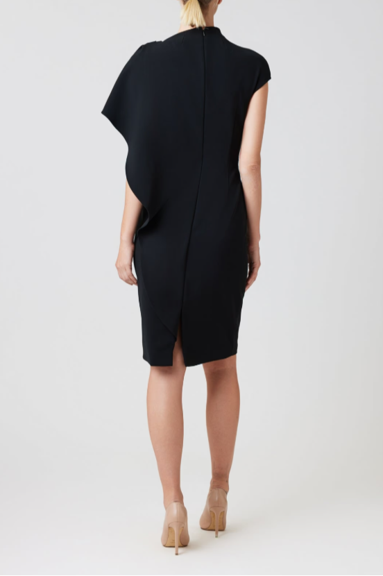 CREPE PEARL FLORAL APPLIQUE WITH CAPE DRESS