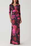 FLORAL STRETCH MIKADO RUCHED GOWN