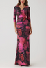 FLORAL STRETCH MIKADO RUCHED GOWN