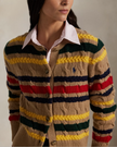 STRIPED CABLE WOOL CASHMERE CARDIGAN