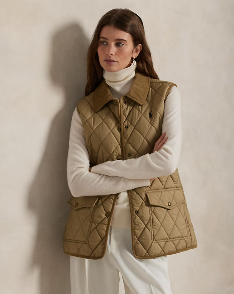 CORDUROY TRIM QUILTED VEST