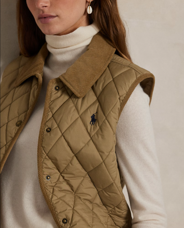 CORDUROY TRIM QUILTED VEST