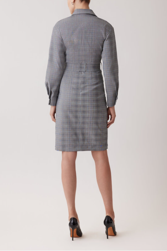 COTTON BEADED FLOWER PLAID SHIRT WAIST DRESS