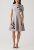CREPE FLOWER FIT AND FLARE DRESS