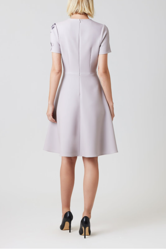 CREPE FLOWER FIT AND FLARE DRESS