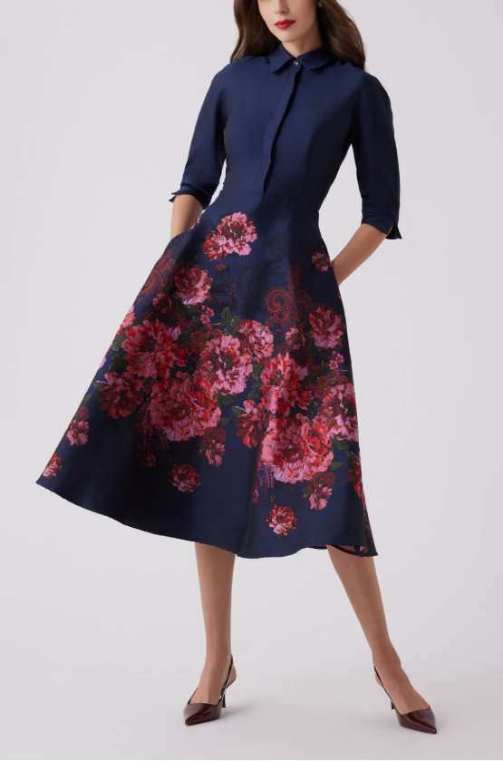 JACQUARD FLORAL PAISLEY SHIRT WAIST DRESS