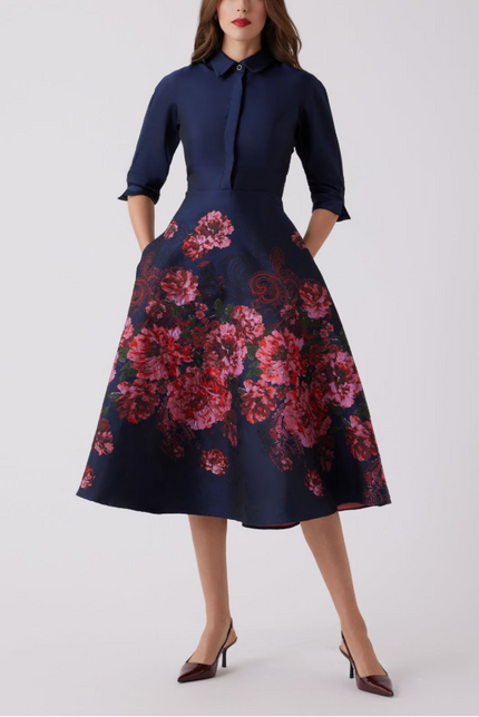 JACQUARD FLORAL PAISLEY SHIRT WAIST DRESS